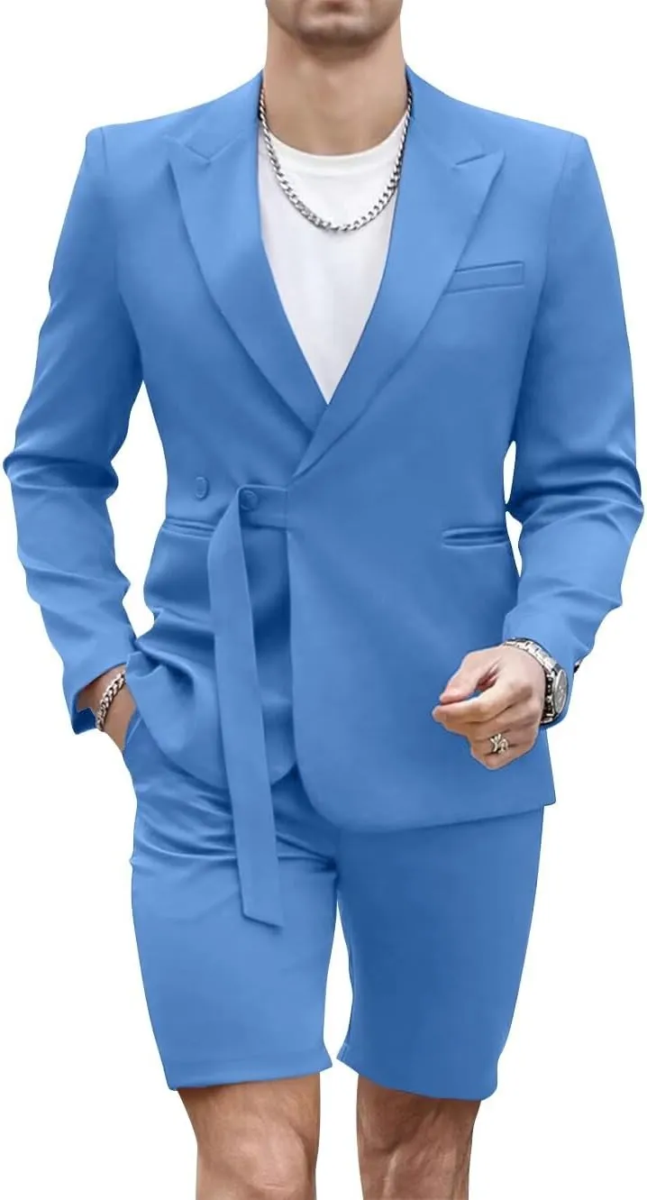 Shorts Suits for Men 2 Piece Slim Fit Summer Suit Outfit Two Buttons Peak Lapel Casual Prom Suit Beach Wedding Tuxedo