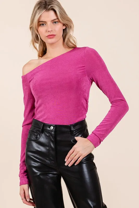 Slinky Knit One Shoulder Long Sleeve Top in orchid