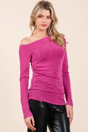 Slinky Knit One Shoulder Long Sleeve Top in orchid