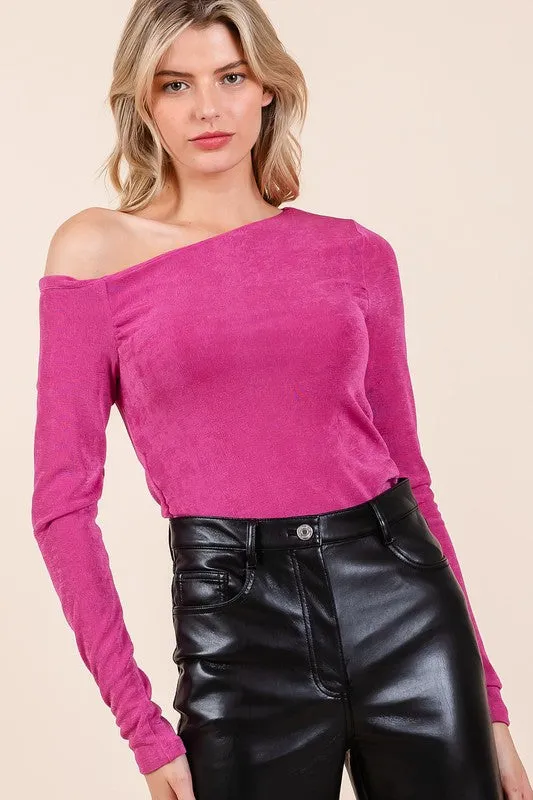 Slinky Knit One Shoulder Long Sleeve Top in orchid