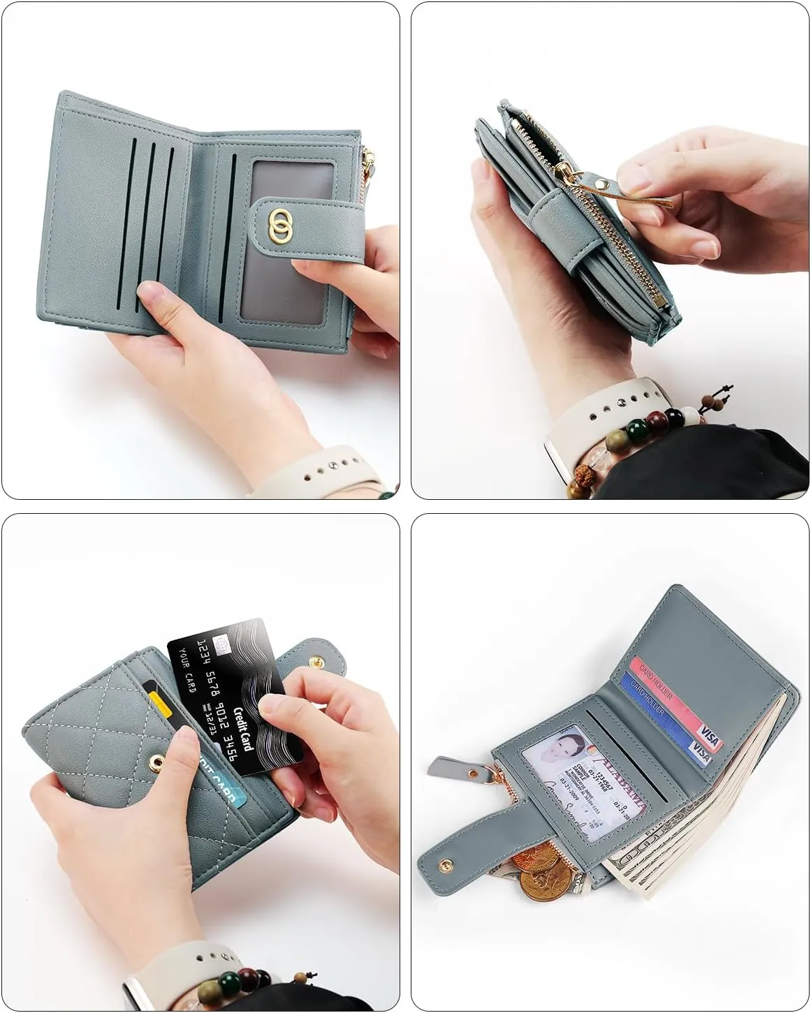 Small Wallet For Women- Credit Card Holder Wallet For Women Girls- Zipper Small Bifold Wallet Mini Coin Purse With ID WindowBlue