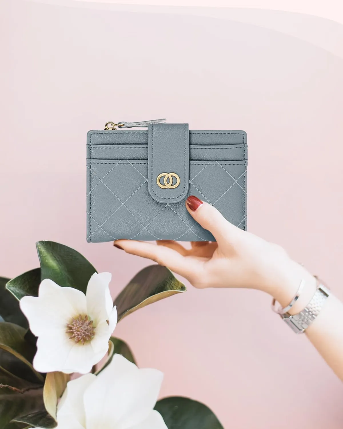 Small Wallet For Women- Credit Card Holder Wallet For Women Girls- Zipper Small Bifold Wallet Mini Coin Purse With ID WindowBlue