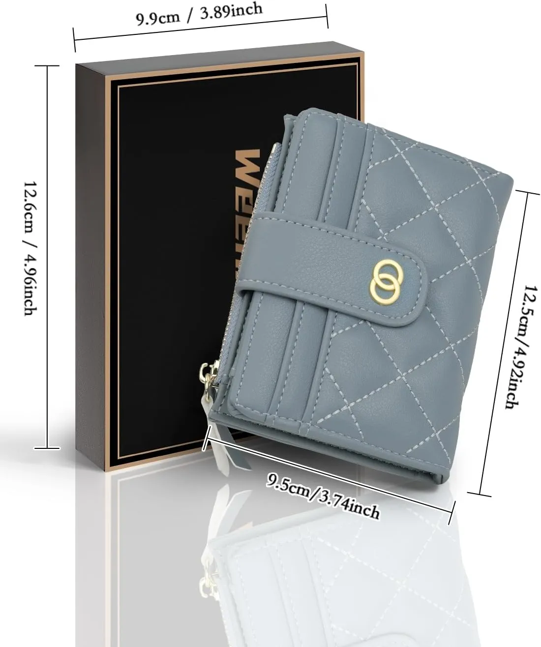 Small Wallet For Women- Credit Card Holder Wallet For Women Girls- Zipper Small Bifold Wallet Mini Coin Purse With ID WindowBlue