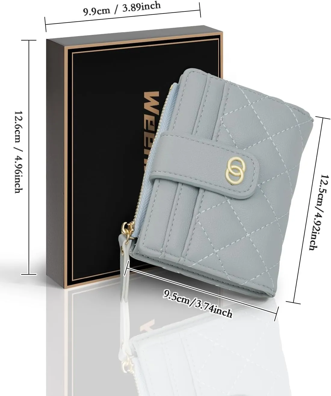 Small Wallet For Women- Credit Card Holder Wallet For Women Girls- Zipper Small Bifold Wallet Mini Coin Purse With ID WindowLight blue