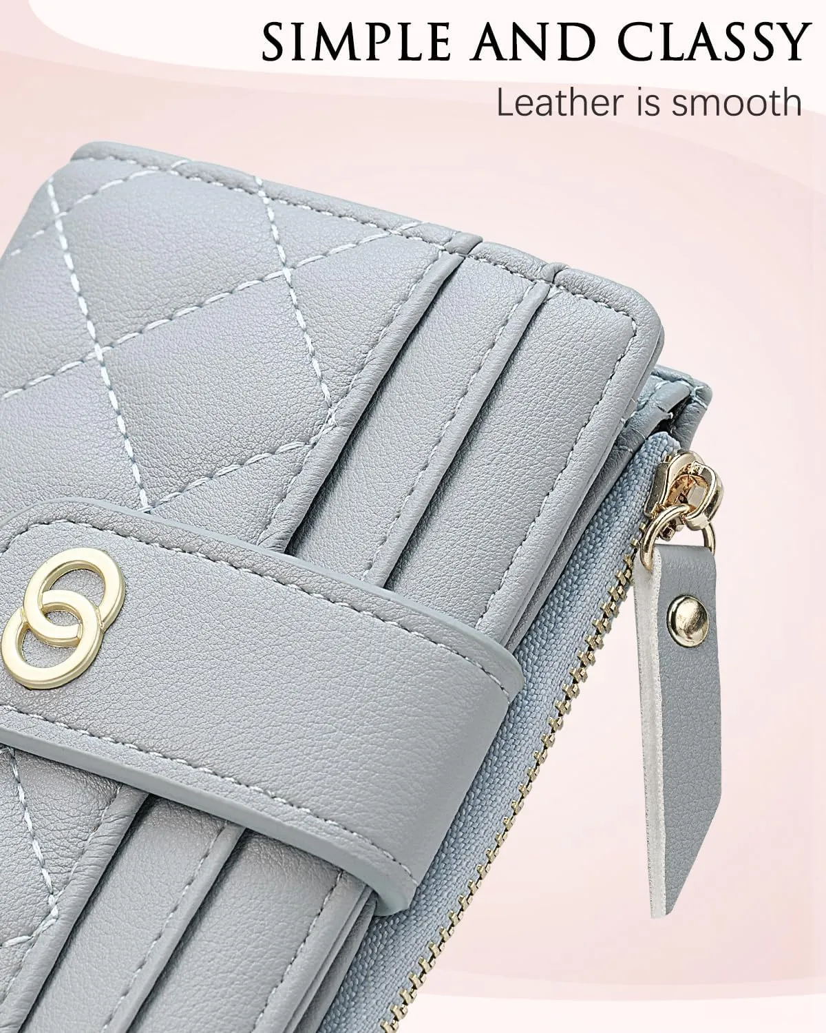 Small Wallet For Women- Credit Card Holder Wallet For Women Girls- Zipper Small Bifold Wallet Mini Coin Purse With ID WindowLight blue