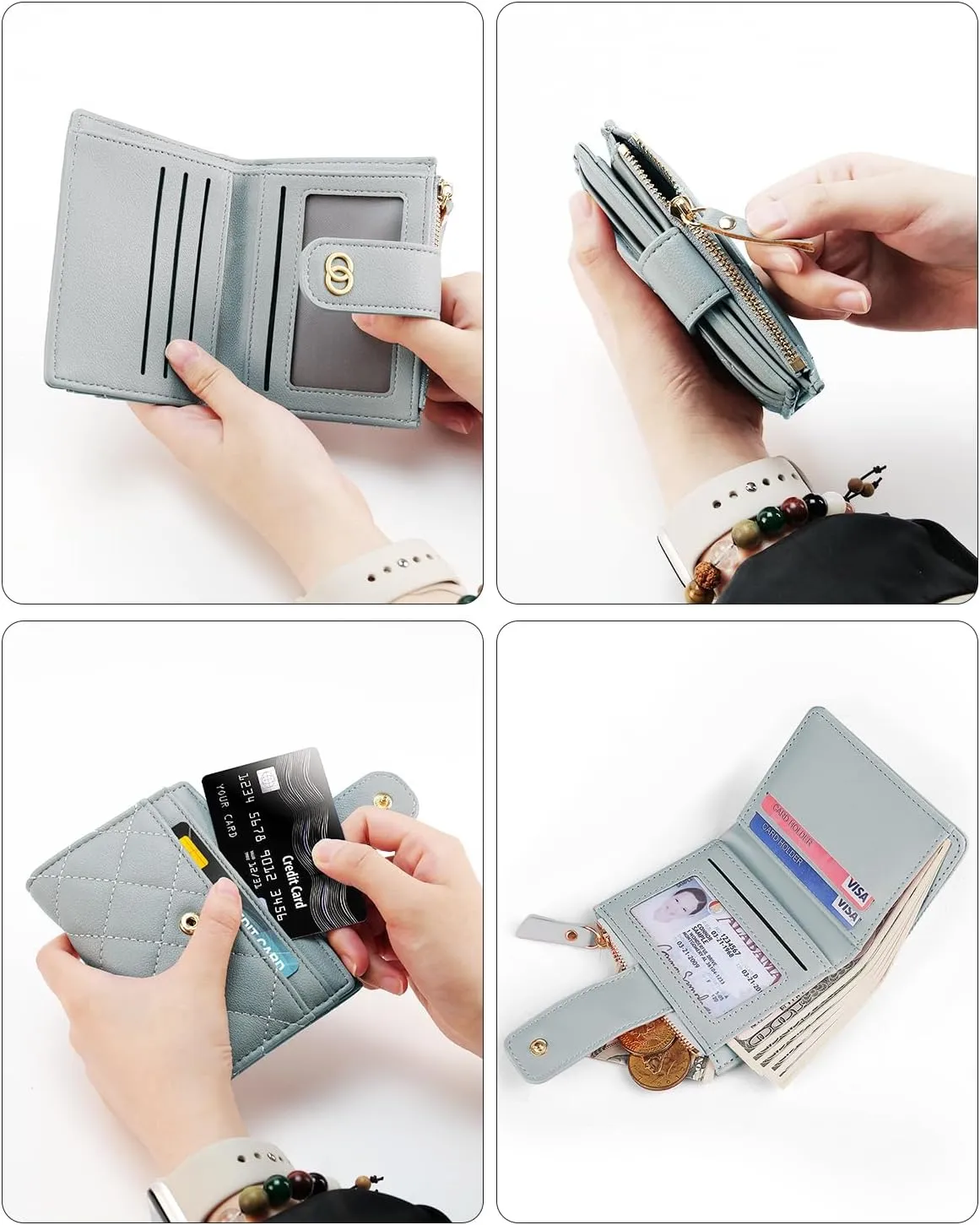 Small Wallet For Women- Credit Card Holder Wallet For Women Girls- Zipper Small Bifold Wallet Mini Coin Purse With ID WindowLight blue
