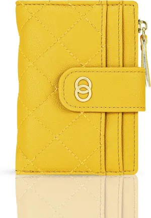 Small Wallet For Women- Credit Card Holder Wallet For Women Girls- Zipper Small Bifold Wallet Mini Coin Purse With ID WindowYellow