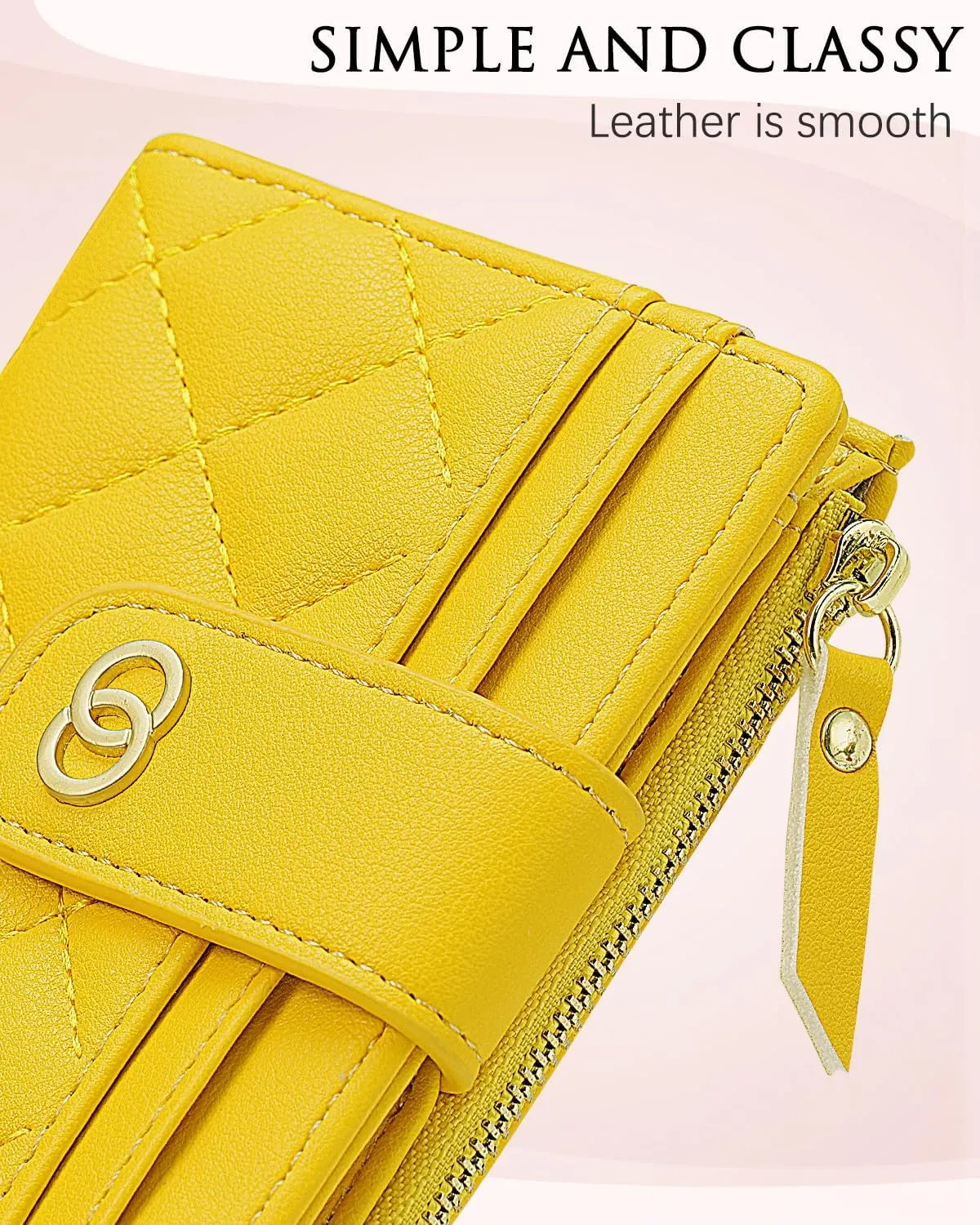 Small Wallet For Women- Credit Card Holder Wallet For Women Girls- Zipper Small Bifold Wallet Mini Coin Purse With ID WindowYellow