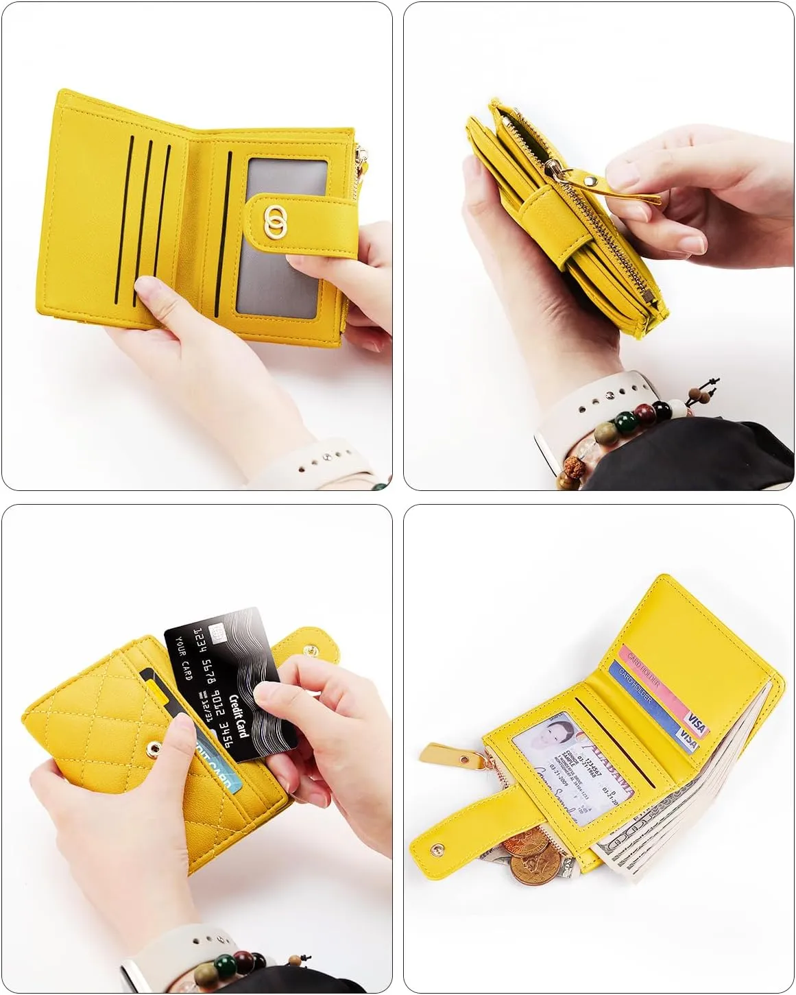 Small Wallet For Women- Credit Card Holder Wallet For Women Girls- Zipper Small Bifold Wallet Mini Coin Purse With ID WindowYellow