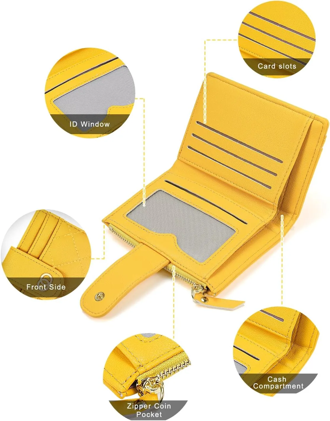 Small Wallet For Women- Credit Card Holder Wallet For Women Girls- Zipper Small Bifold Wallet Mini Coin Purse With ID WindowYellow