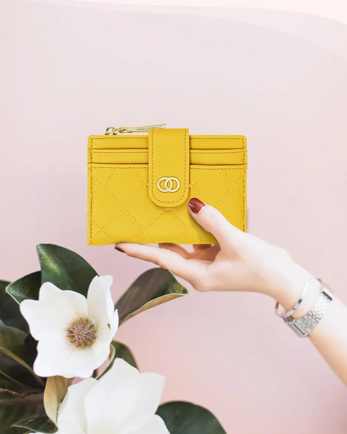 Small Wallet For Women- Credit Card Holder Wallet For Women Girls- Zipper Small Bifold Wallet Mini Coin Purse With ID WindowYellow