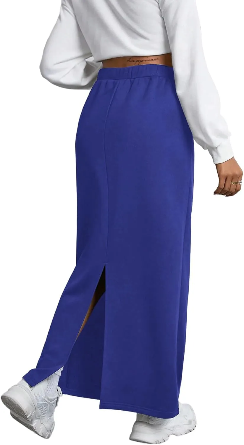 SOFIA'S CHOICE Women's Drawstring Skirt High Waist A Line Maxi Skirts with Pockets