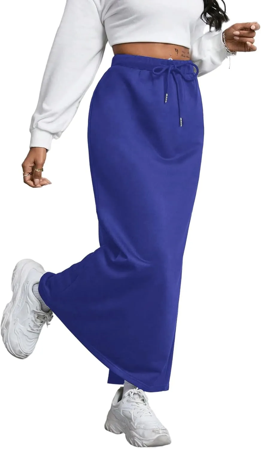 SOFIA'S CHOICE Women's Drawstring Skirt High Waist A Line Maxi Skirts with Pockets