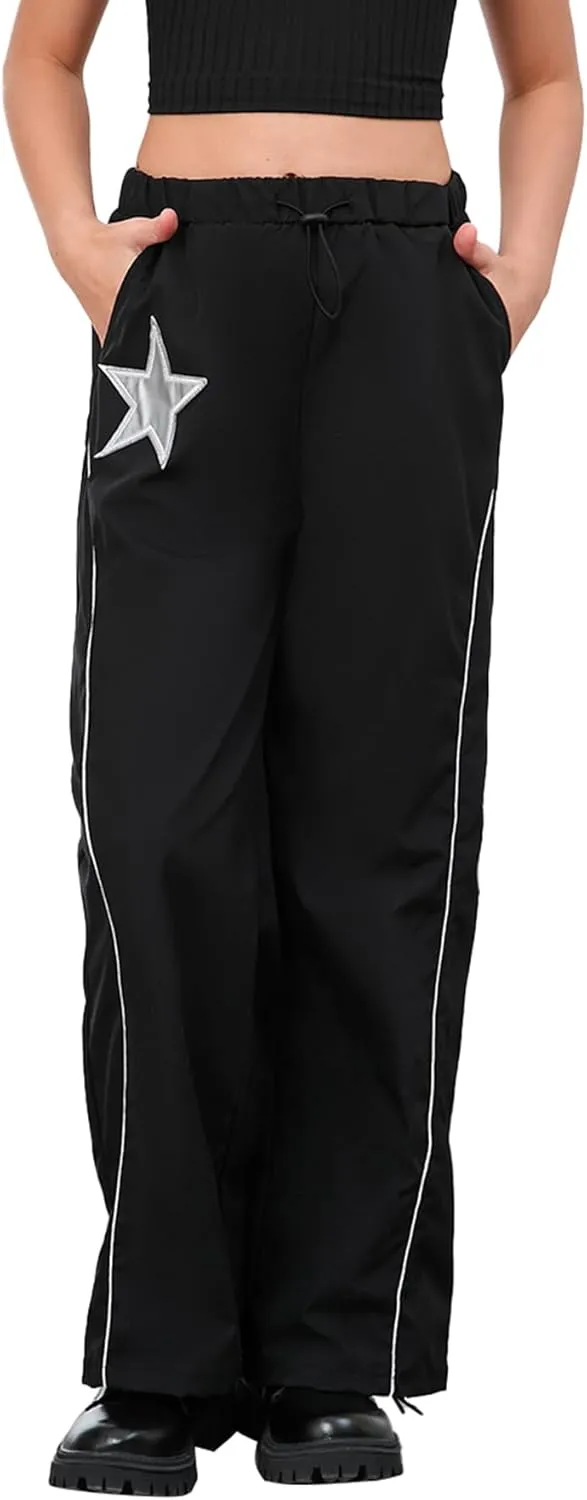 SOLY HUX Girl's Y2k Baggy Wide Leg Pants Drawstring Waist Trousers with Pocket Streetwear