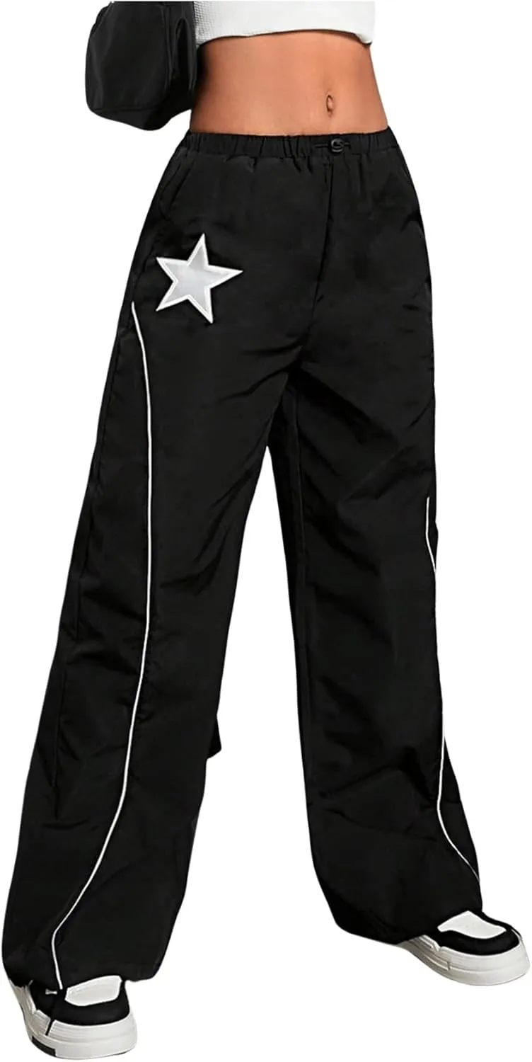 SOLY HUX Girl's Y2k Baggy Wide Leg Pants Drawstring Waist Trousers with Pocket Streetwear