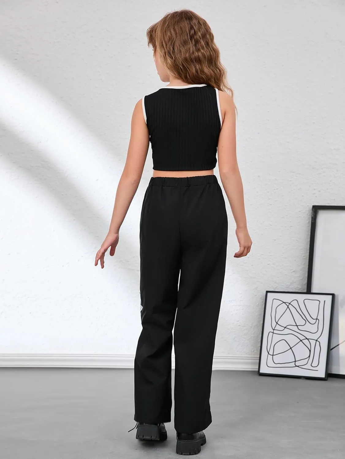 SOLY HUX Girl's Y2k Baggy Wide Leg Pants Drawstring Waist Trousers with Pocket Streetwear