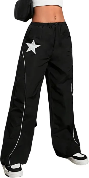 SOLY HUX Girl's Y2k Baggy Wide Leg Pants Drawstring Waist Trousers with Pocket Streetwear