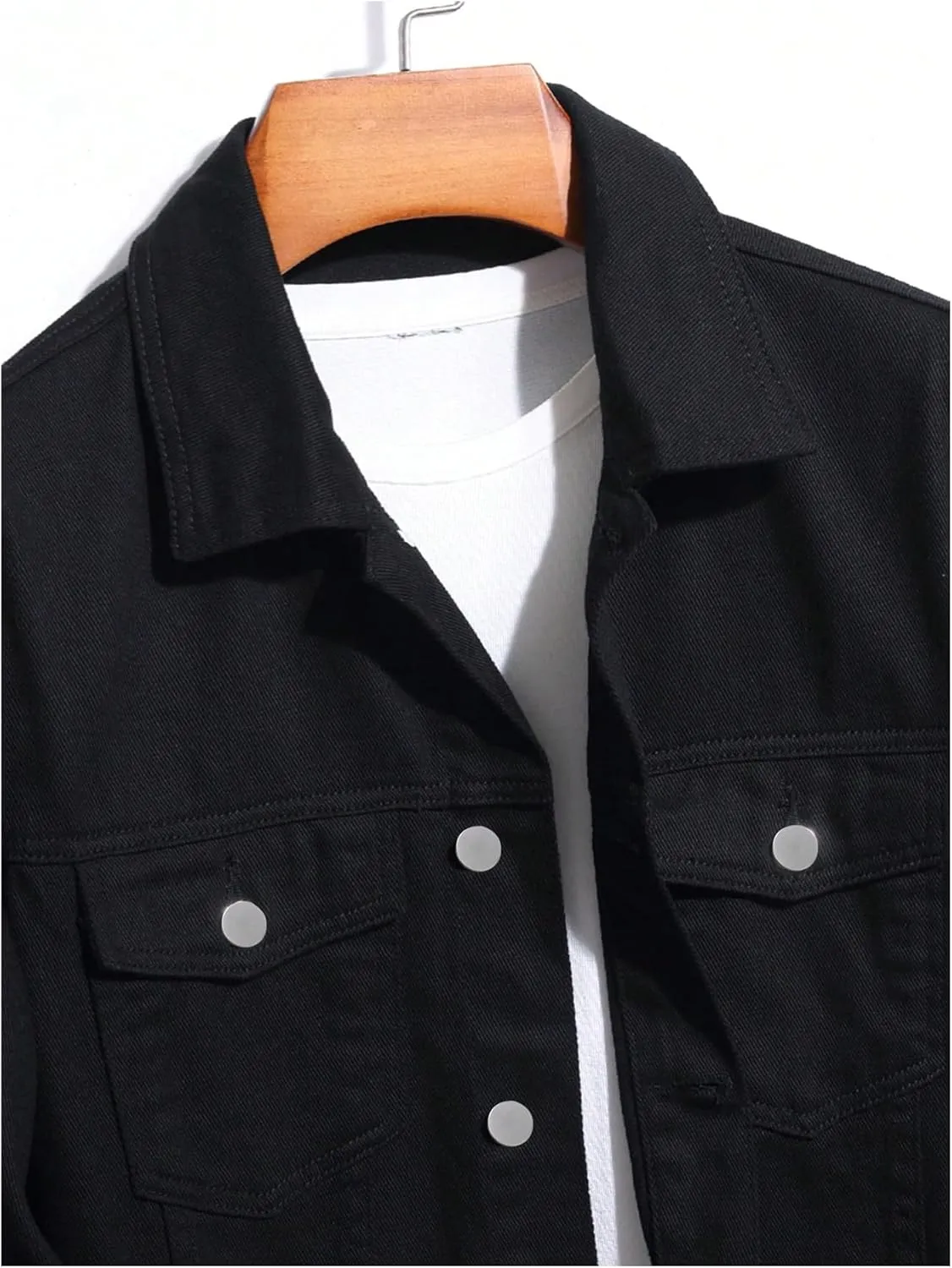 SOLY HUX Men's Denim Jacket Letter Graphic Button Down Flap Pocket Long Sleeve Streetwear Jacket