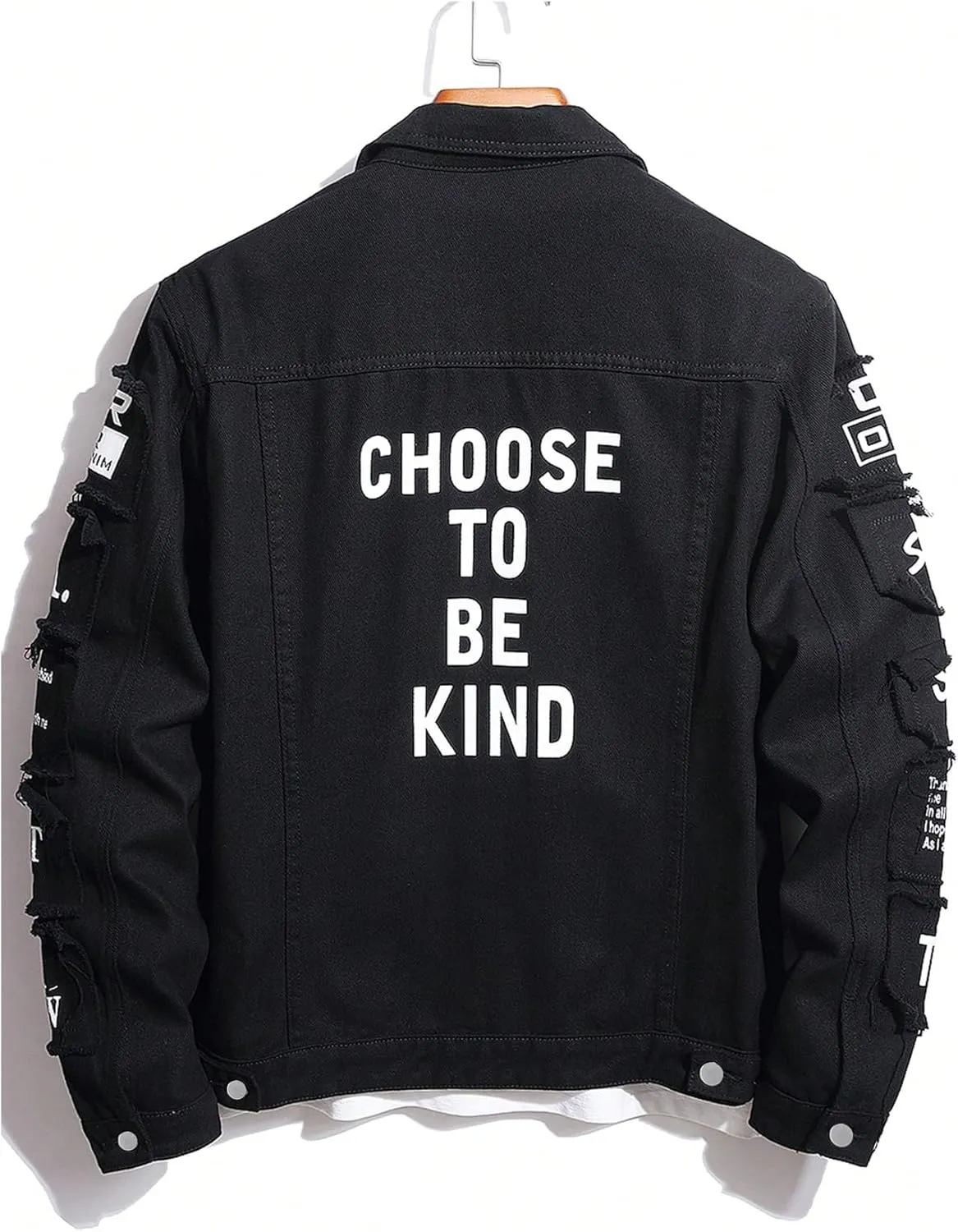 SOLY HUX Men's Denim Jacket Letter Graphic Button Down Flap Pocket Long Sleeve Streetwear Jacket