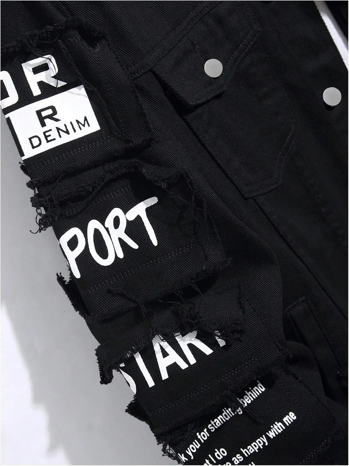 SOLY HUX Men's Denim Jacket Letter Graphic Button Down Flap Pocket Long Sleeve Streetwear Jacket
