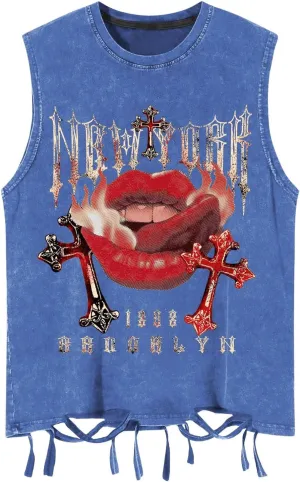 SOLY HUX Men's Summer Gothic Tank Top Graphic Print Distressed Sleeveless Shirts Vintage Hip-hop Vest