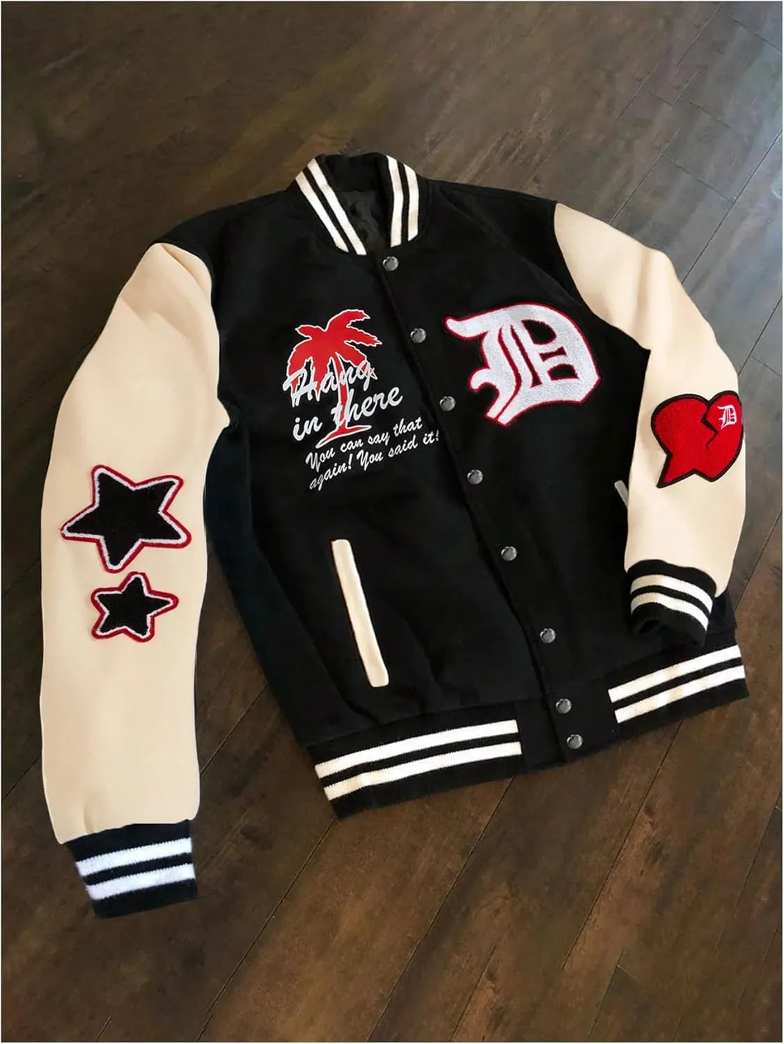SOLY HUX Men's Varsity Jacket Color Block Graphic Long Sleeve Streetwear Y2k Baseball Jacket