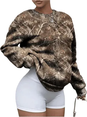 SOLY HUX Women's Camo Graphic Crewneck Sweatshirt Long Sleeve Y2K Vintage Pullover Streetwear Tops