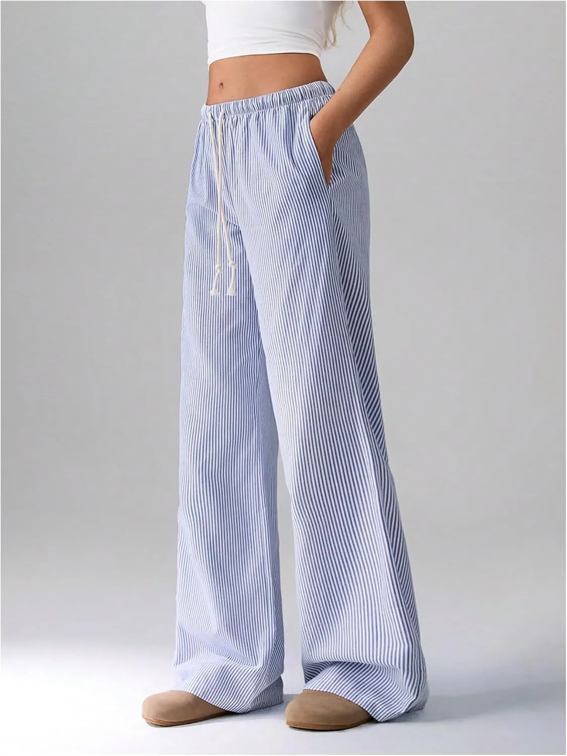 SOLY HUX Women's Drawstring Straight Leg Baggy Pants Casual Lounge Pants Trousers with Pocket