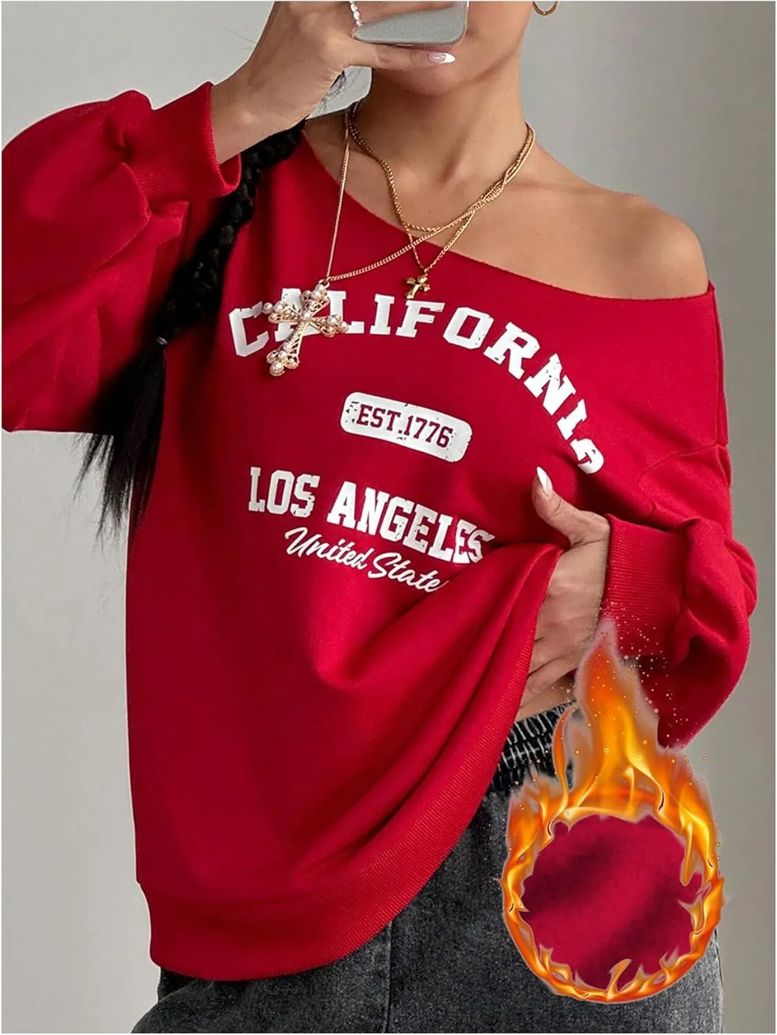 SOLY HUX Women's Off Shoulder Letter Graphic Sweatshirts Long Sleeve Baggy Pullover Streetwear