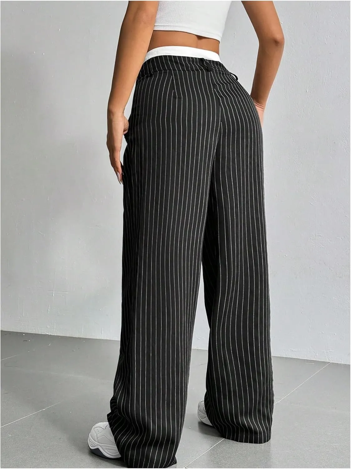 SOLY HUX Women's Striped Pants Color Block High Waisted Wide Leg Casual Work Office Long Trousers