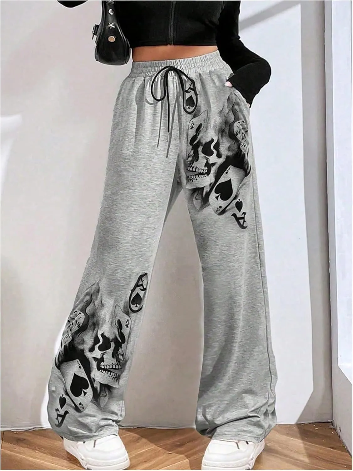 SOLY HUX Women's Y2k Sweatpants Drawstring Waist Straight Leg Gothic Grunge Pants Streetwear