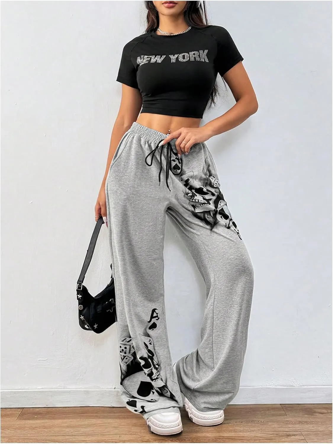 SOLY HUX Women's Y2k Sweatpants Drawstring Waist Straight Leg Gothic Grunge Pants Streetwear