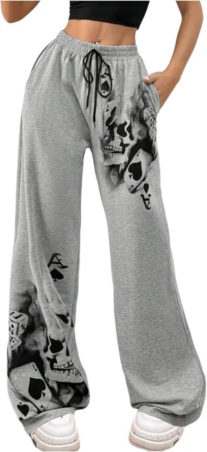 SOLY HUX Women's Y2k Sweatpants Drawstring Waist Straight Leg Gothic Grunge Pants Streetwear
