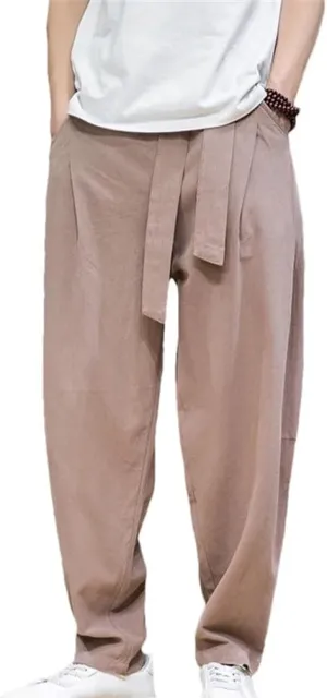 Spring Cotton Linen Pants Men Elastic Waist Casual Harem Pants Loose Sweatpants Traditional Chinese Trousers