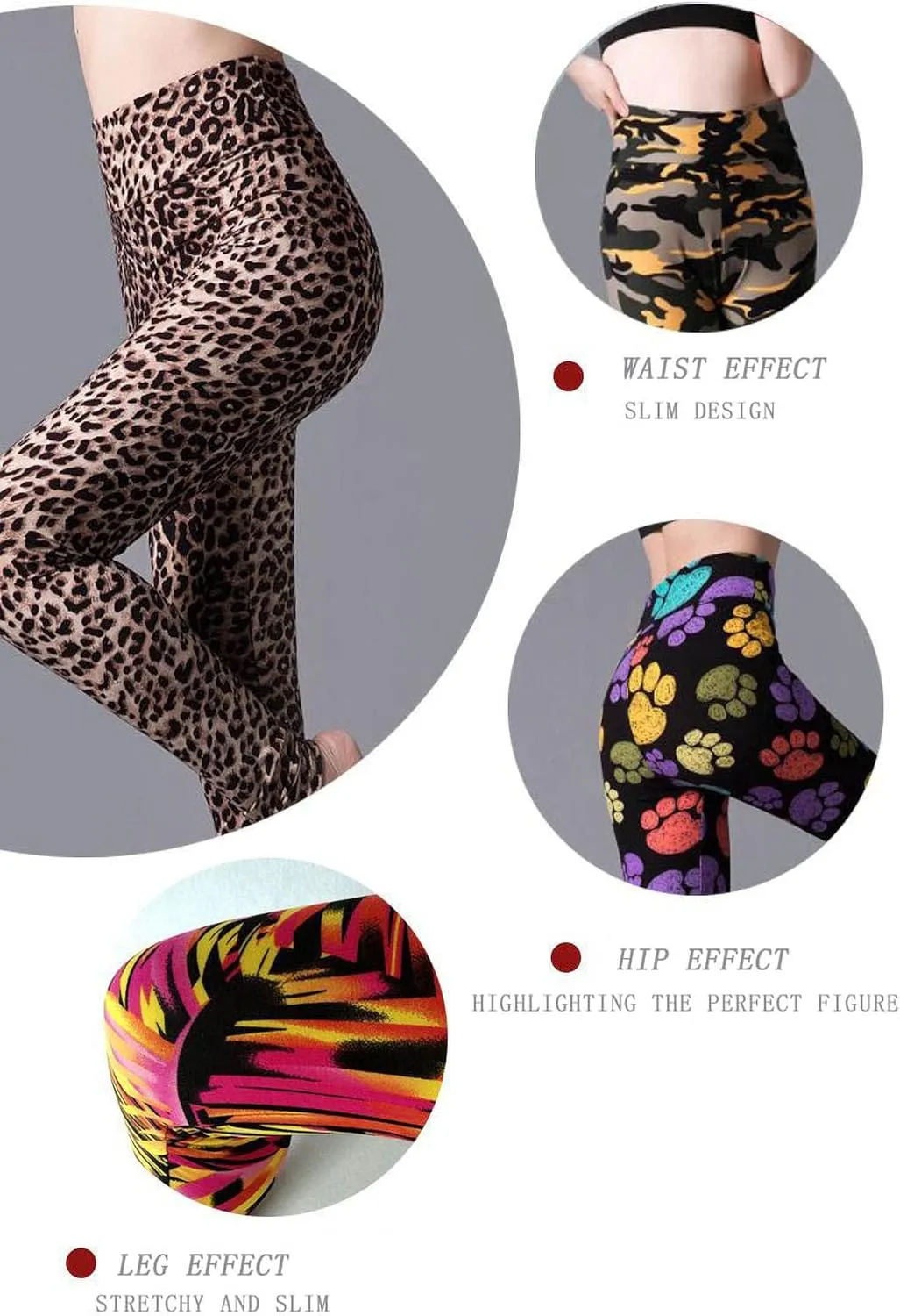 Spring Women's Leopard Pants Stretch Leggings Printed Striped Pants Camouflage Trousers for Workout Running Yoga