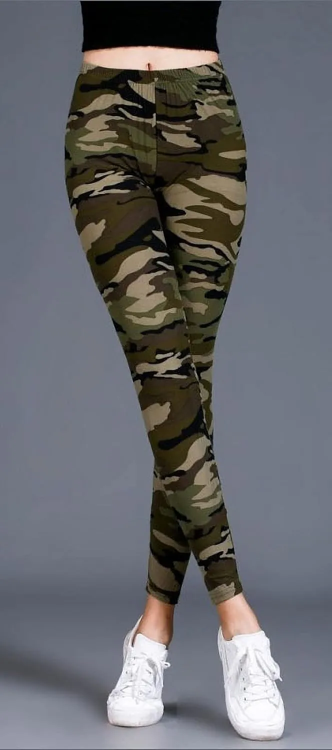Spring Women's Leopard Pants Stretch Leggings Printed Striped Pants Camouflage Trousers for Workout Running Yoga