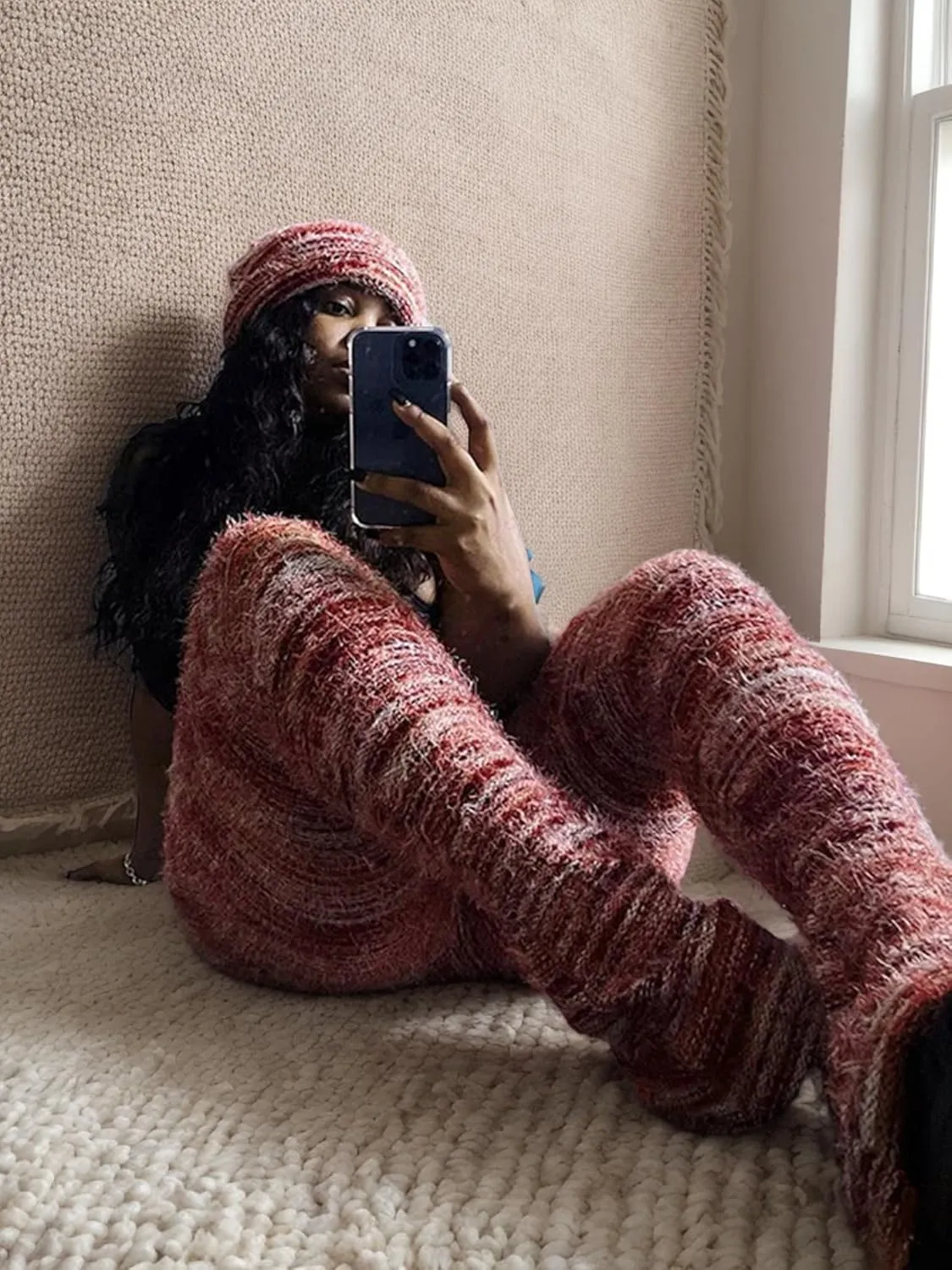 Stacked Pants for Women Leggings Bell Bottom Pants Fuzzy High Wasited Colorful Strip Club Outfits Sweatpants