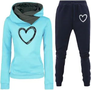 Stessotudo Track Suits for Women Trendy Two Piece Pants Sets Heart Print Cute Hoodies Long Sleeve Pullover Casual Sweatsuits