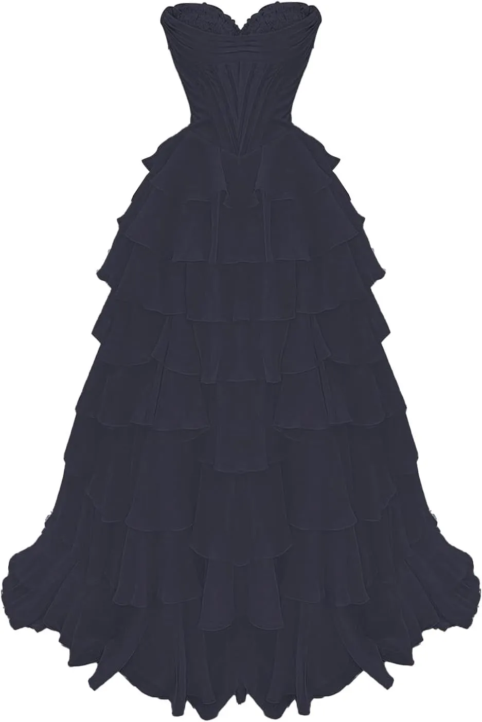 Strapless Corset Prom Dresses for Women 2025 Long Tiered Ruffle Chiffon Formal Party Evening Gown Tulle Dress with Slit