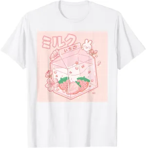 Strawberry Milk Bunny Japanese Kawaii Anime Aesthetic Pink T-Shirt