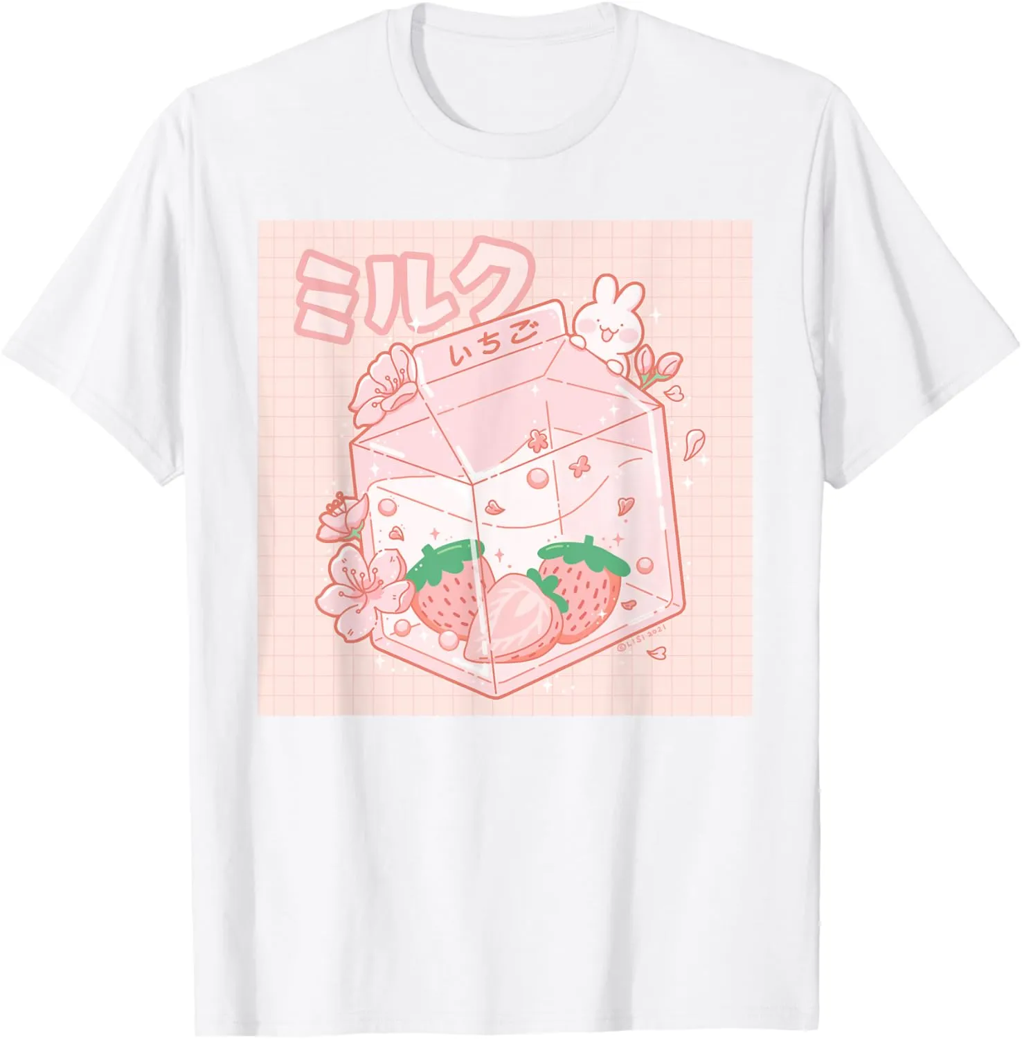 Strawberry Milk Bunny Japanese Kawaii Anime Aesthetic Pink T-Shirt