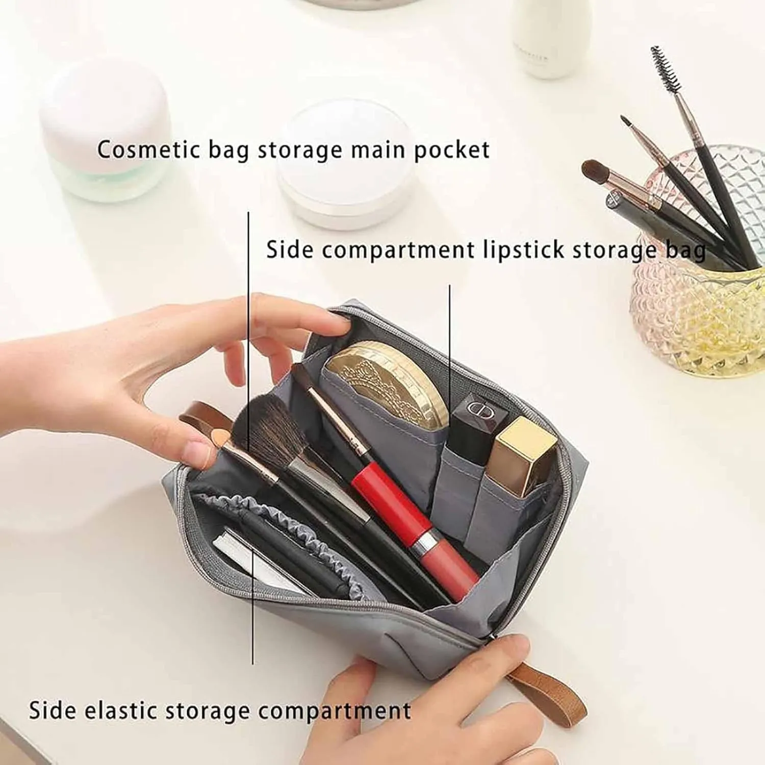 Strealinem Travel Makeup Pouch for Women, Strealinem Women's Storage Bag, Streamlined Simple Travel Cosmetic Bag, Lipstick Mini Cosmetic Bag with Compartments (Blue)