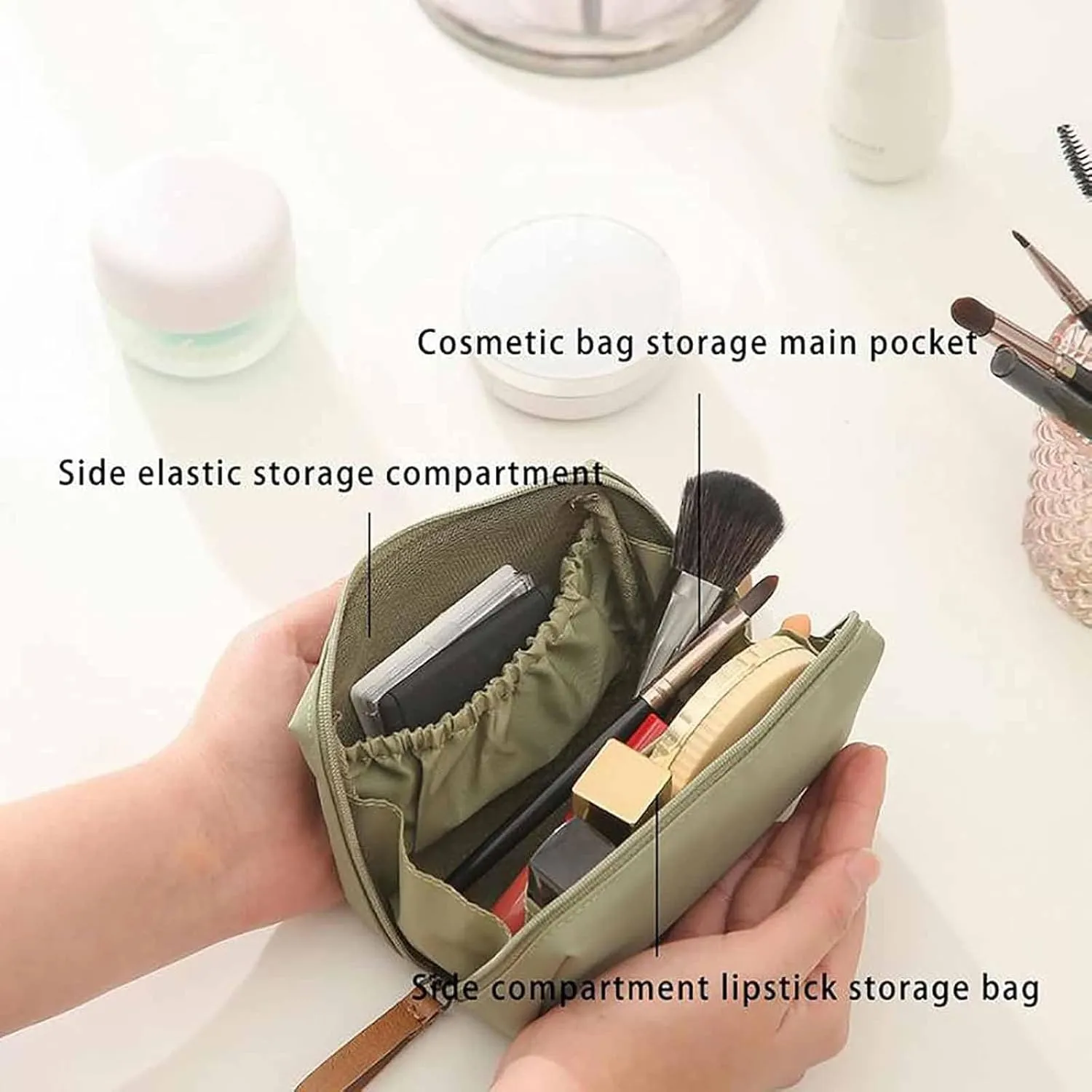 Strealinem Travel Makeup Pouch for Women, Strealinem Women's Storage Bag, Streamlined Simple Travel Cosmetic Bag, Lipstick Mini Cosmetic Bag with Compartments (Blue)