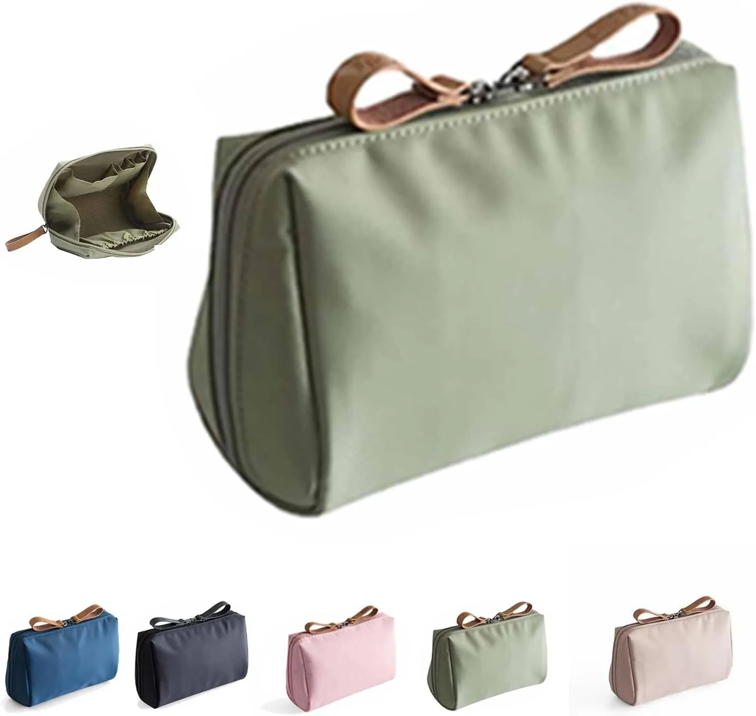 Strealinem Travel Makeup Pouch for Women, Strealinem Women's Storage Bag, Streamlined Simple Travel Cosmetic Bag, Lipstick Mini Cosmetic Bag with Compartments (Green)