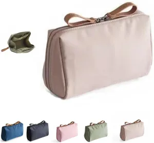 Strealinem Travel Makeup Pouch for Women, Strealinem Women's Storage Bag, Streamlined Simple Travel Cosmetic Bag, Lipstick Mini Cosmetic Bag with Compartments (Khaki)