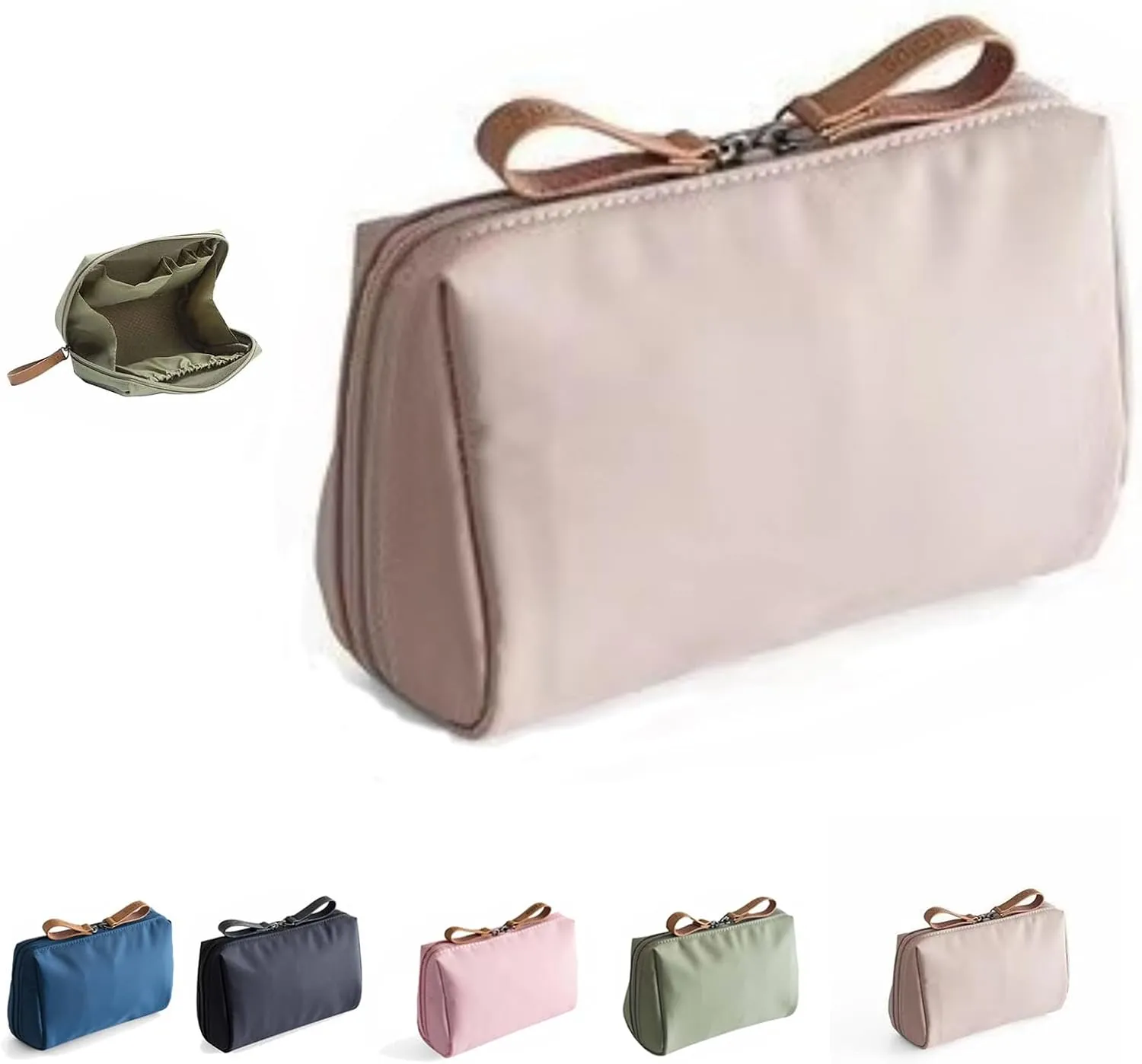 Strealinem Travel Makeup Pouch for Women, Strealinem Women's Storage Bag, Streamlined Simple Travel Cosmetic Bag, Lipstick Mini Cosmetic Bag with Compartments (Khaki)