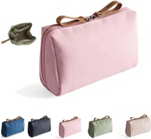 Strealinem Travel Makeup Pouch for Women, Strealinem Women's Storage Bag, Streamlined Simple Travel Cosmetic Bag, Lipstick Mini Cosmetic Bag with Compartments (Pink)