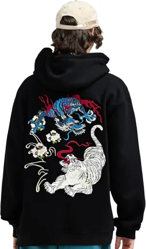 Streetwear Men's Dragon Embroidered Heavyweight Graphic Hoodies Japanese Techwear baggy Anime Hoodie