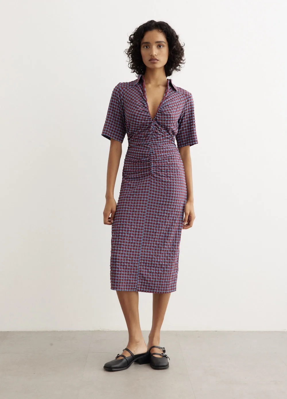 Stretch Seersucker Fitted Dress