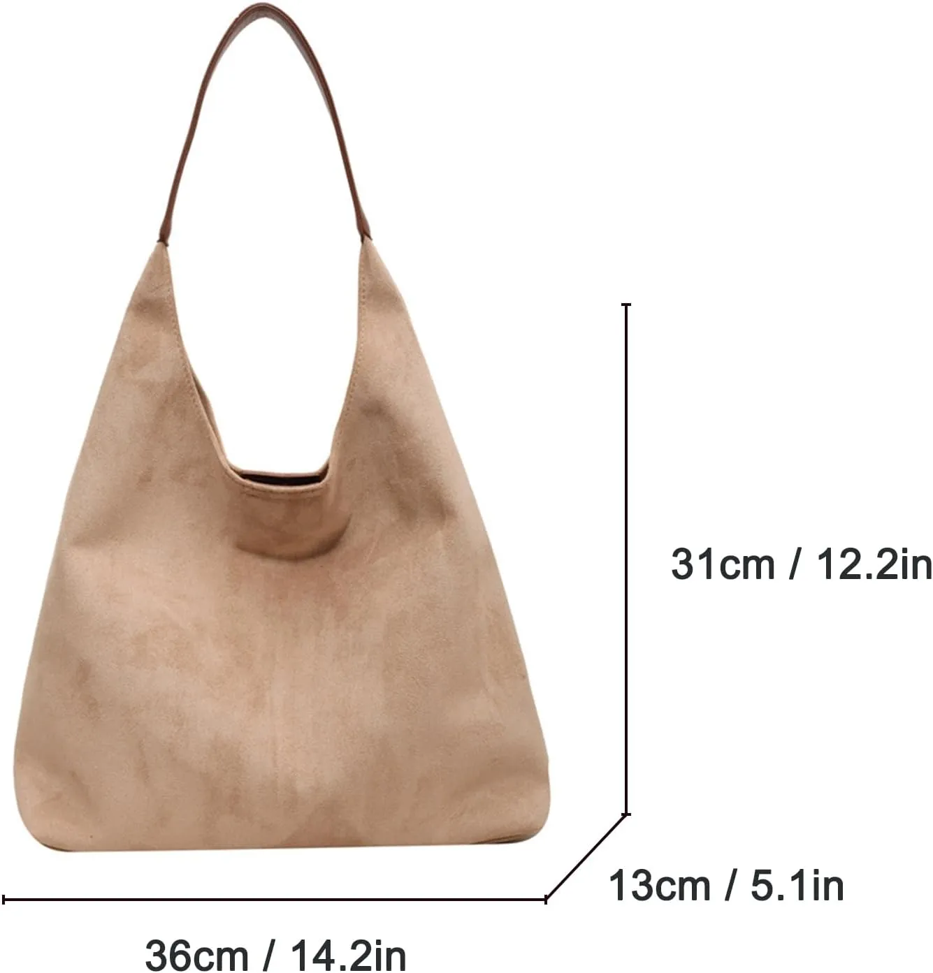 Suede Bags for Women - Brown Suede Tote and Shoulder Bag with Zipper Purse